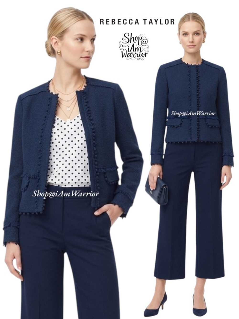 Rebecca Taylor navy blue stretch boucle jacket *shop@iamwarrior